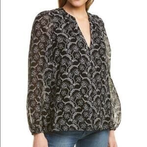 A.L.C. Adara Black and White Floral Long Blouson Sleeve Silk Blend Top 4 NWT